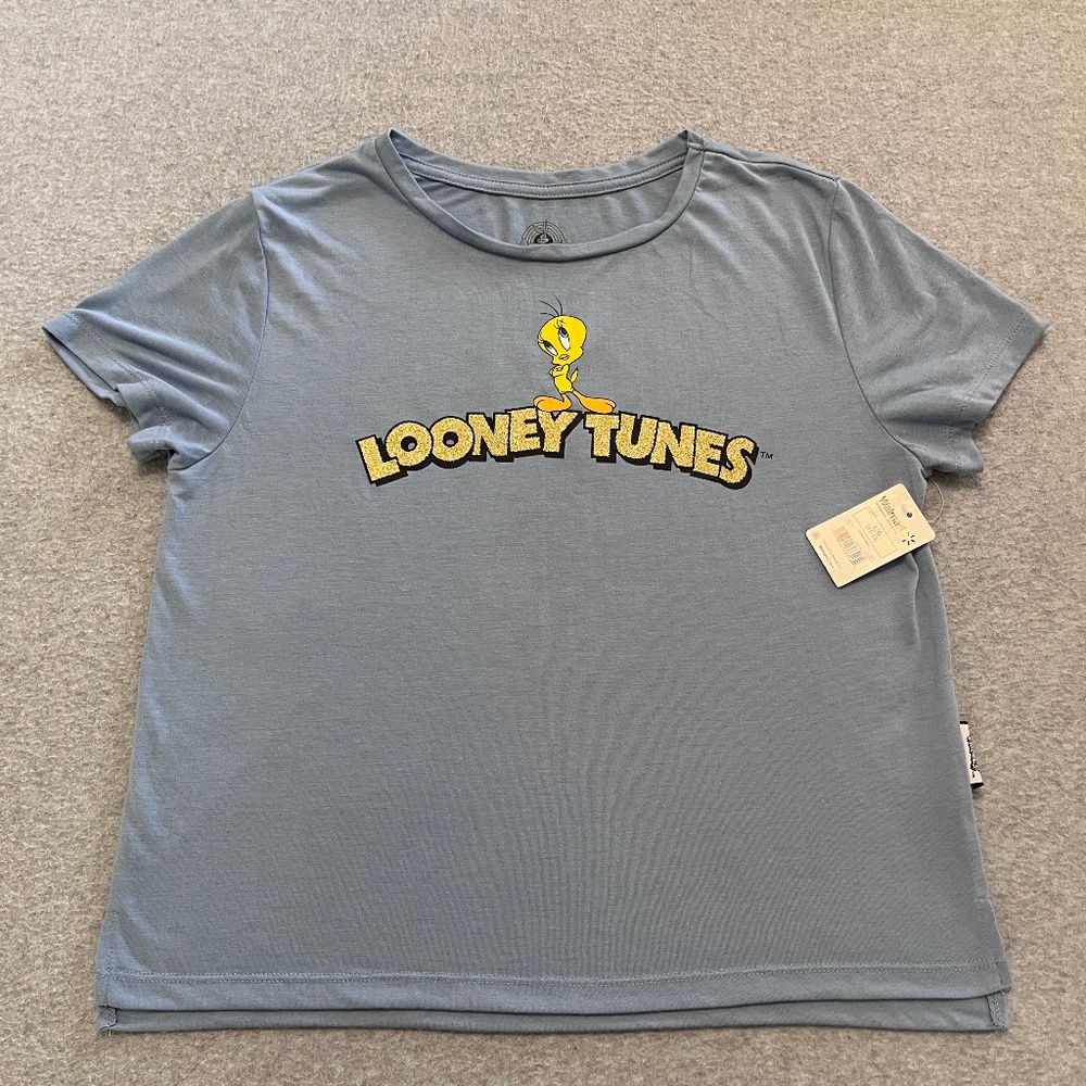 Looney Tunes T-Shirt Womens Large Blue Short Sleeve Tweety Bird Cartoon New